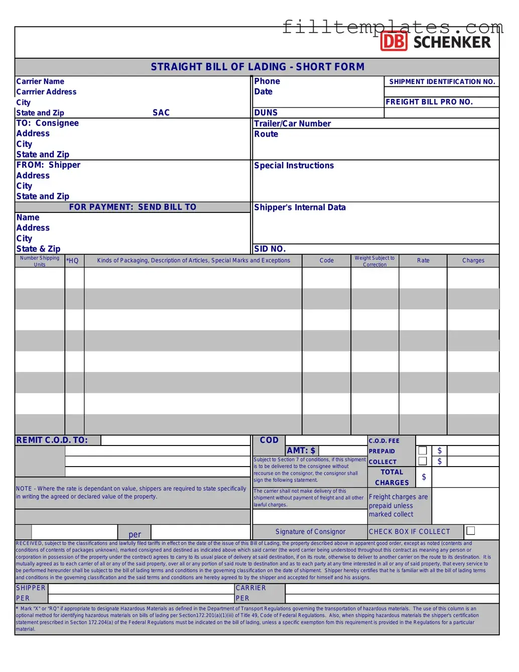 Download Straight Bill Of Lading Template