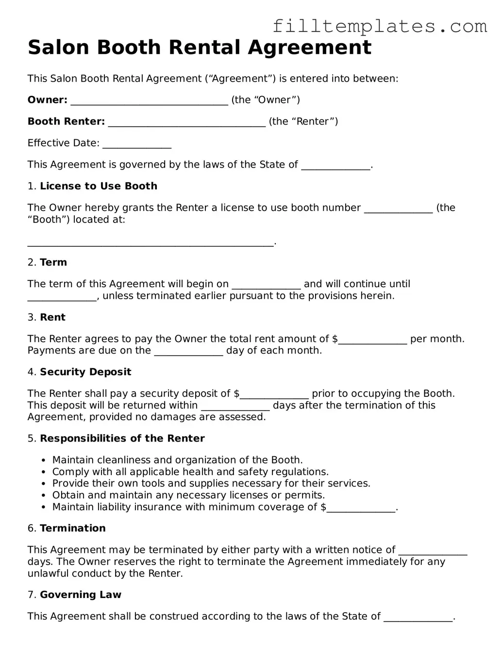 Free Salon Booth Rental Agreement Template