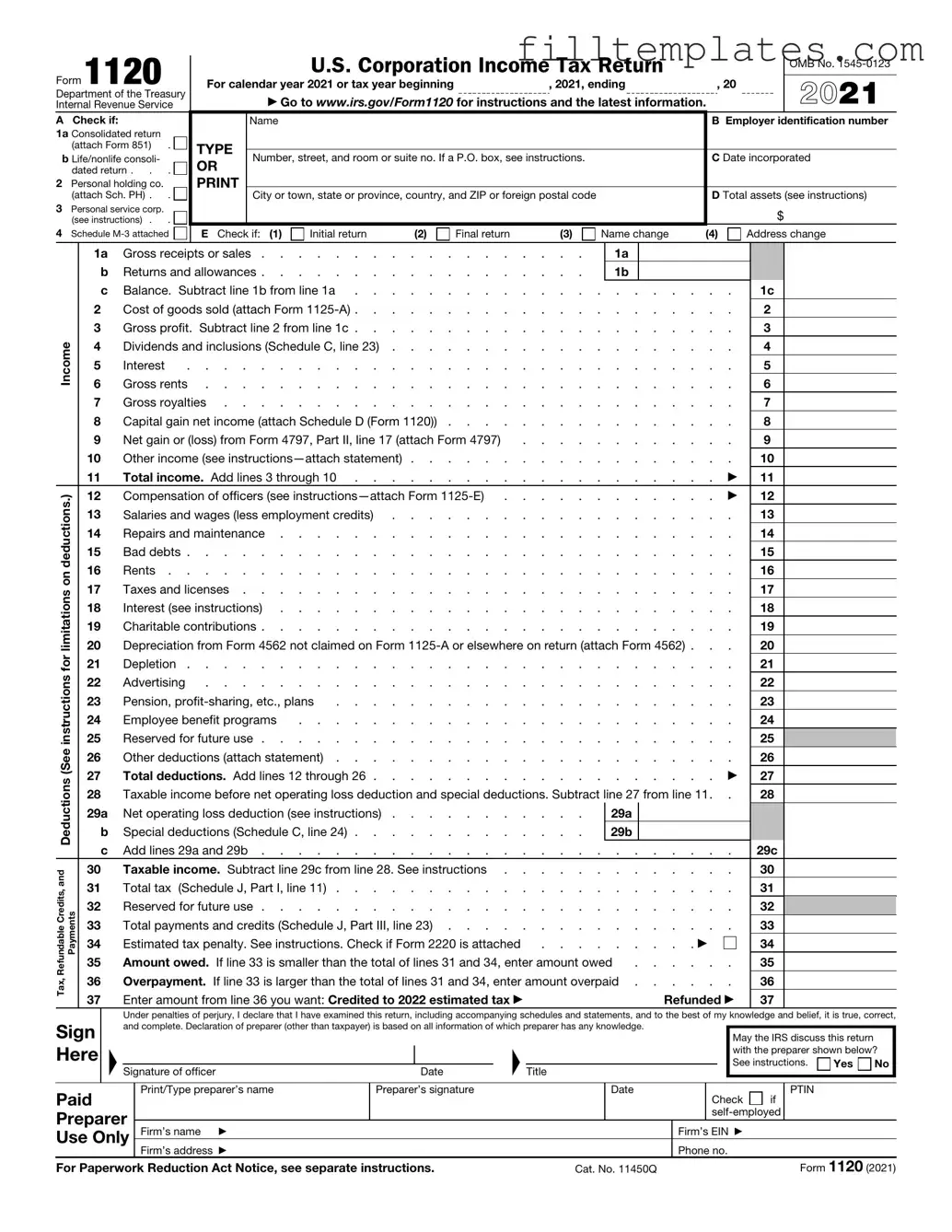 Download IRS 1120 Template