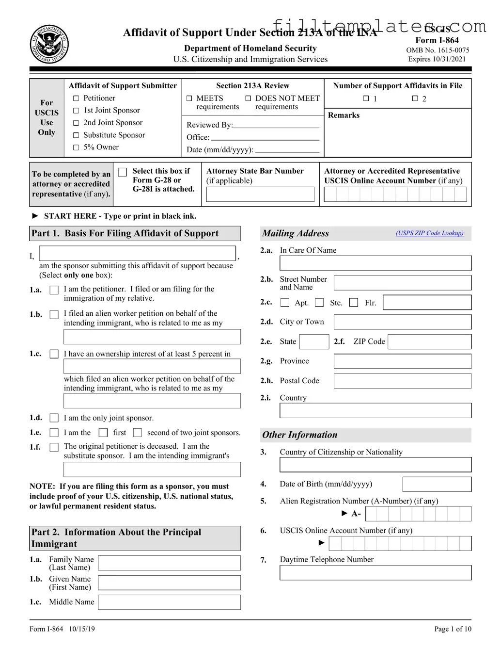 Download USCIS I-864 Template