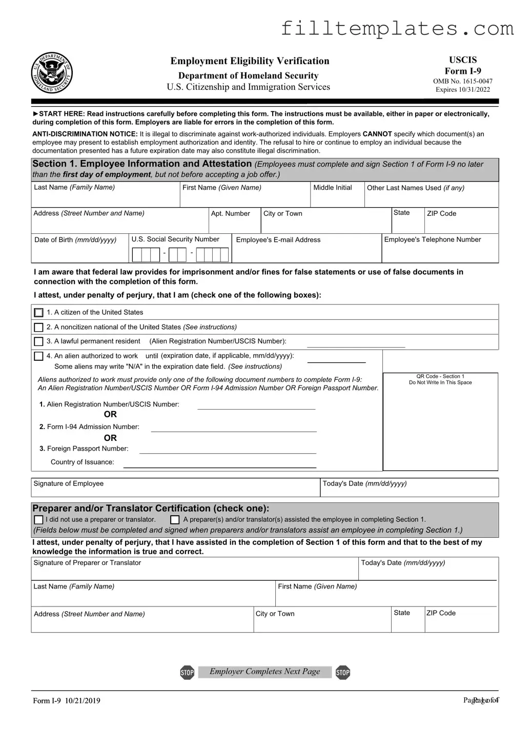 Download USCIS I-9 Template