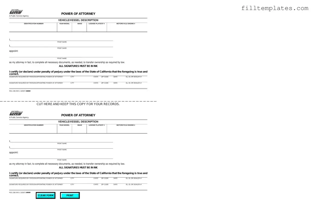 Download Vehicle POA REG 260 Template