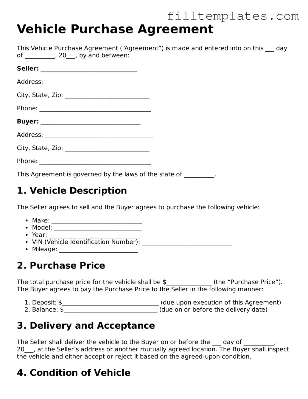 Free Vehicle Purchase Agreement Template