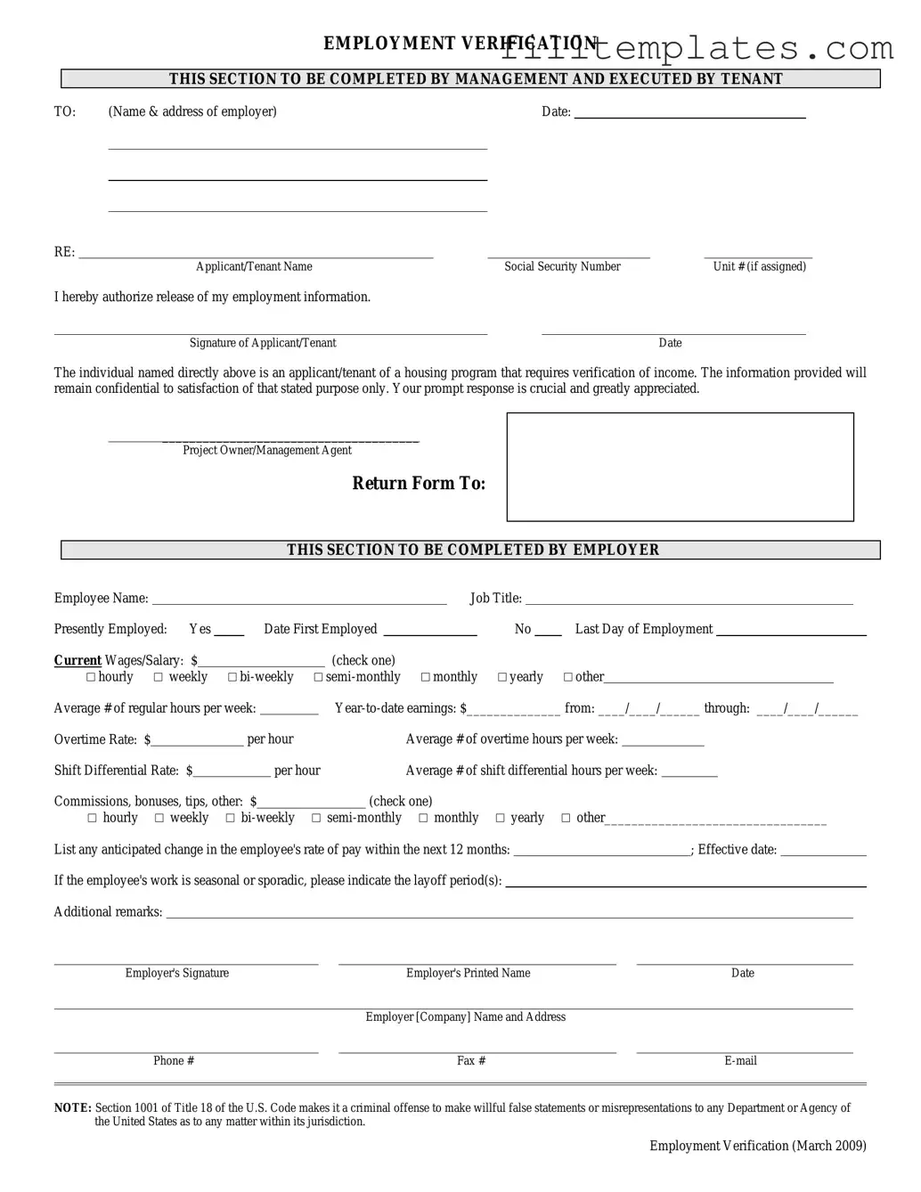 Download Employment verification form Template