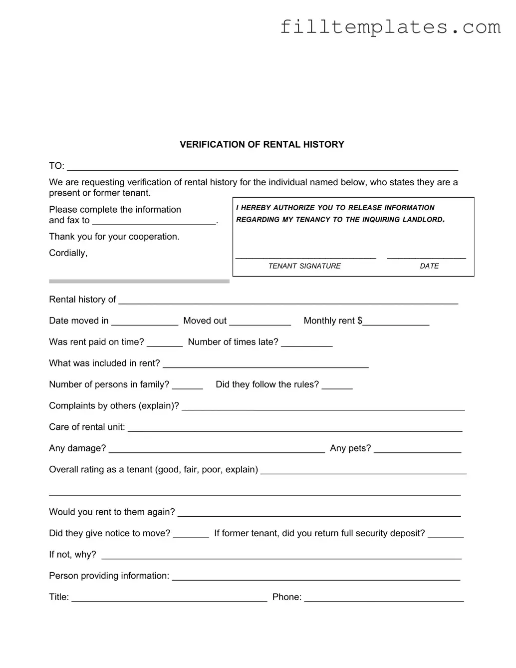 Download Verification Rental Template