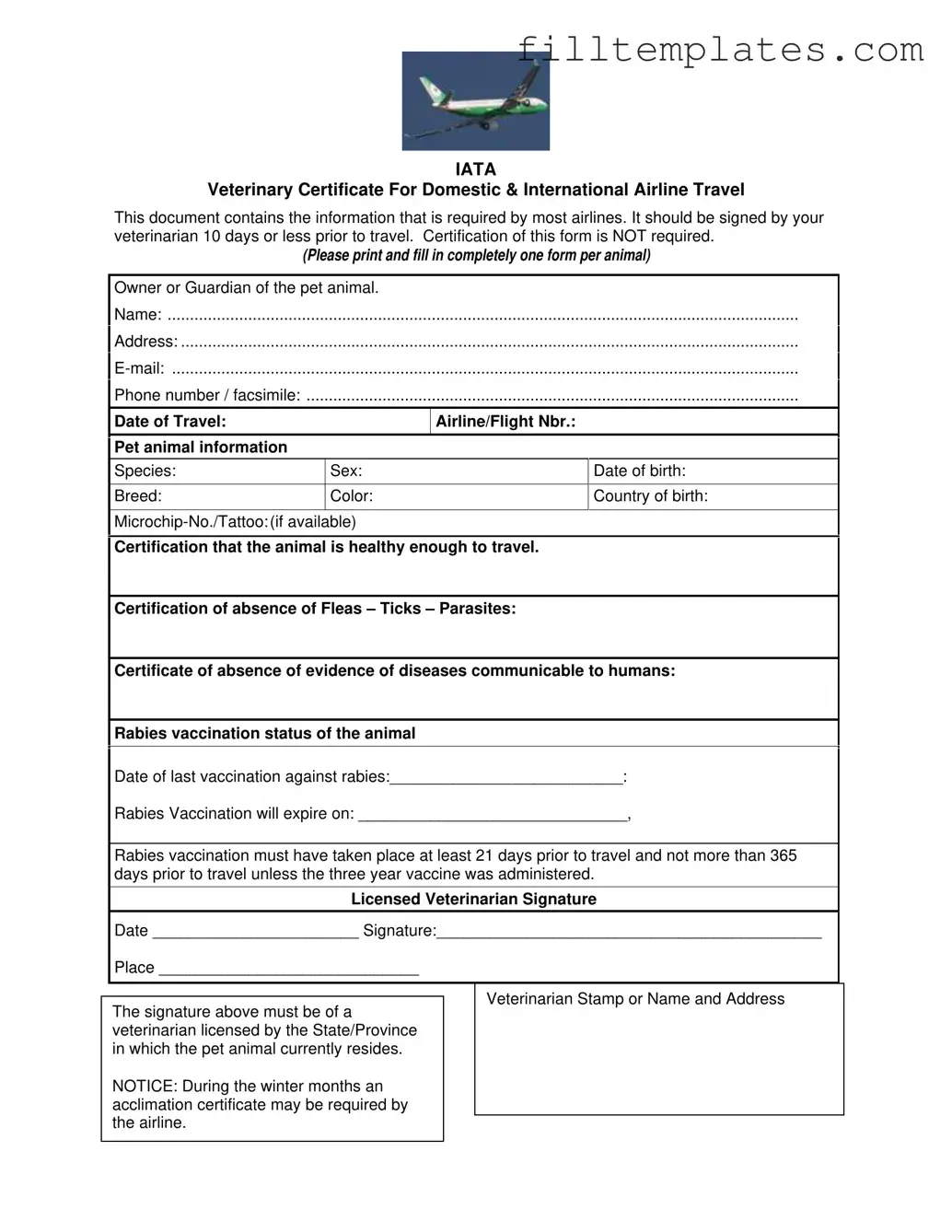 Download Veterinary Certificate Travel Template