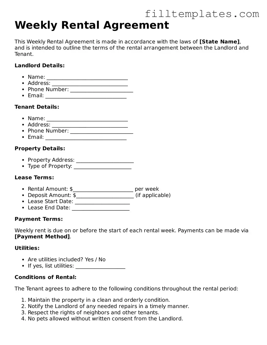 Free Weekly Rental Agreement Template